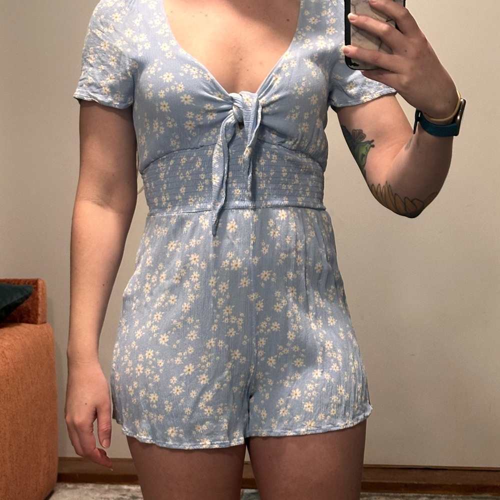 Blue Floral Tie-Front Romper